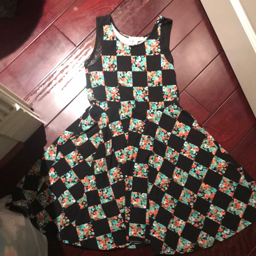 Floral/checkered knit dress